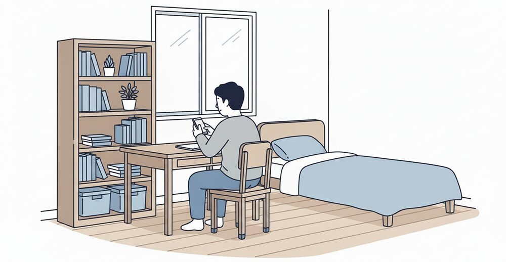 子供部屋にいるおじさん。こどおじを表した画像
