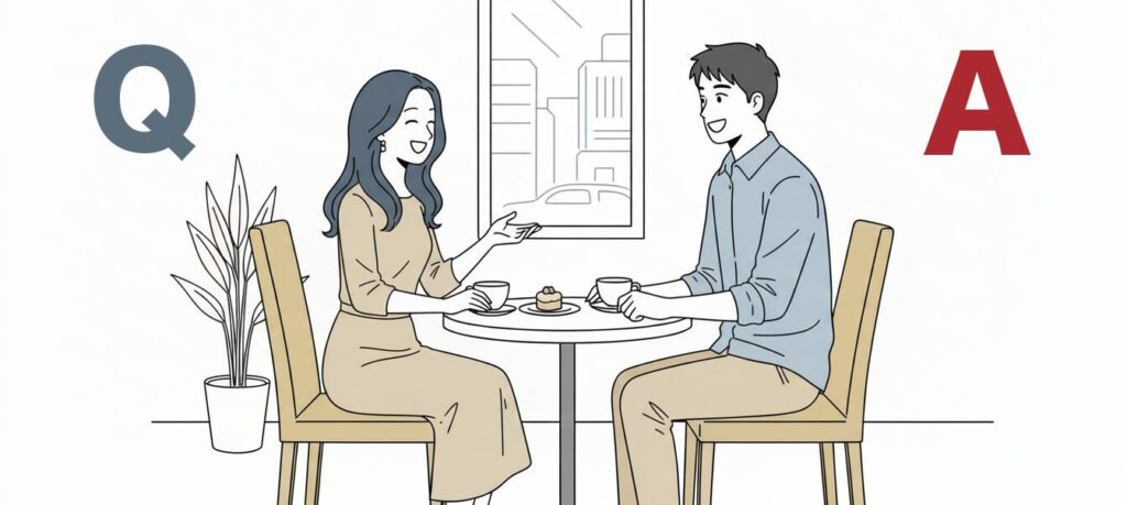 デートで女性が男性に質問をしている画像