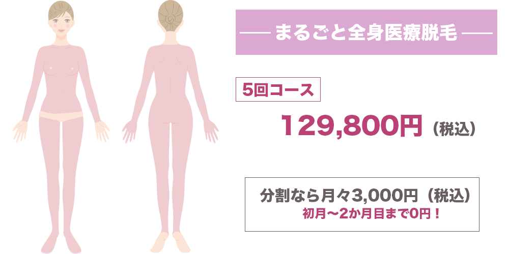 丸ごと全身脱毛の価格と脱毛部位の画像