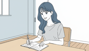 覚悟をノートに書く女性の画像
