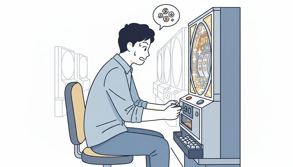パチンコに熱中する男性の画像