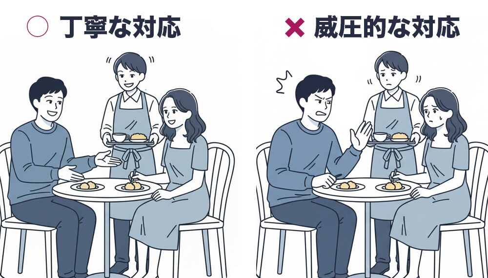 店員さんに丁寧な対応と威圧的な対応の差の画像
