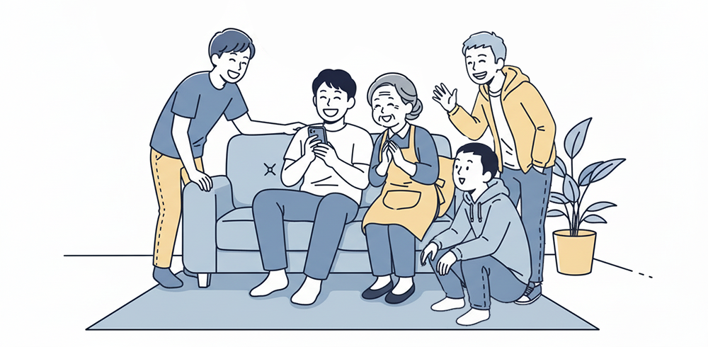 母親と友達思いの男性の画像