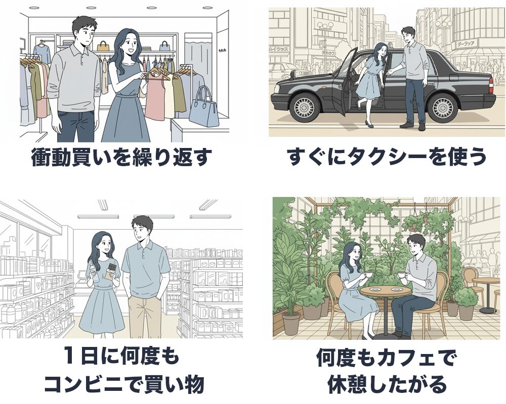 無駄遣いする女性の4つの行動パターンを画像で