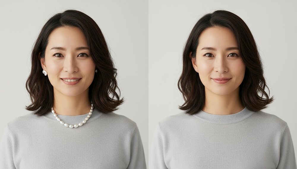 アクセサリーあり・なしを比較した画像