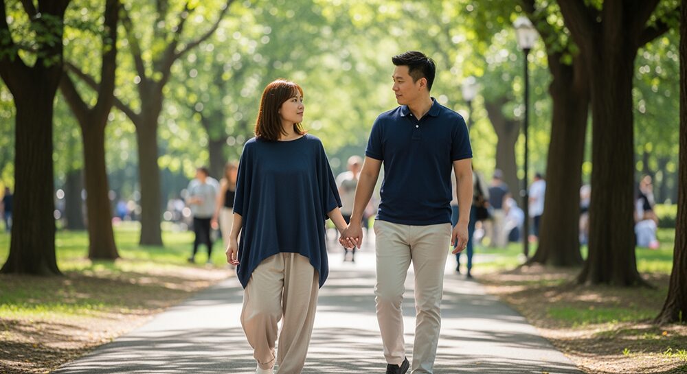 ダボっとした服装でデートしている様子の画像