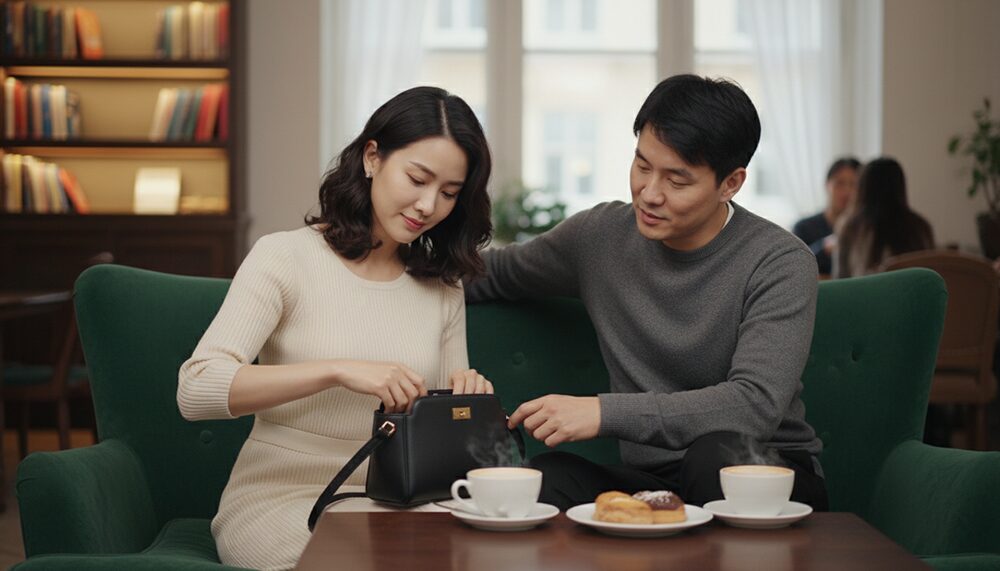 男性からバッグの中身を見られているタイミングを表した画像