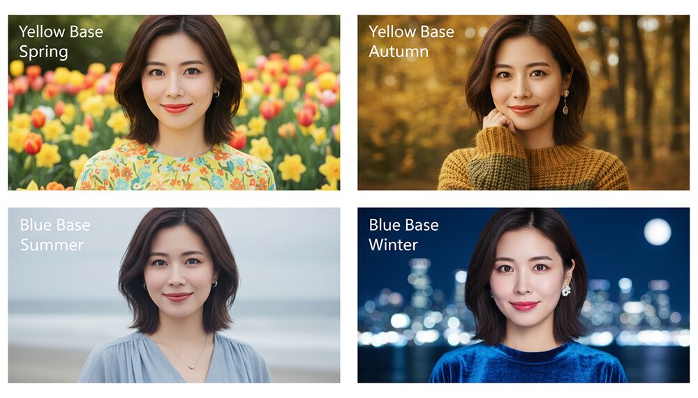 パーソナルカラーの肌の4タイプの実例の画像