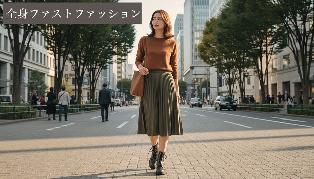 全身ファストファッションに身を包んだコーディネートの画像