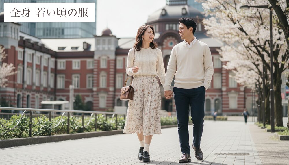 全身若い頃の服を着ている女性