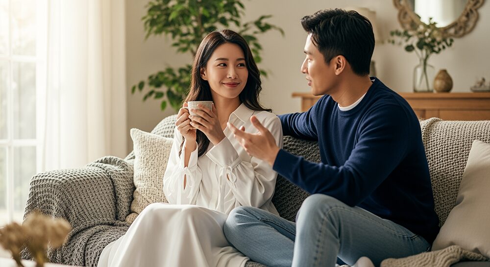 お家デートを楽しむカップルの画像。コーディネート例