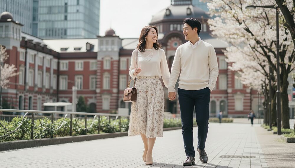 昔の服と今の服を組み合わせたコーディネートの画像