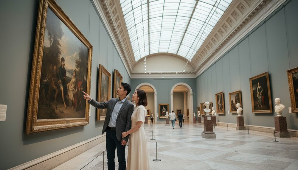 美術館デートを楽しむカップルの画像。コーディネート例