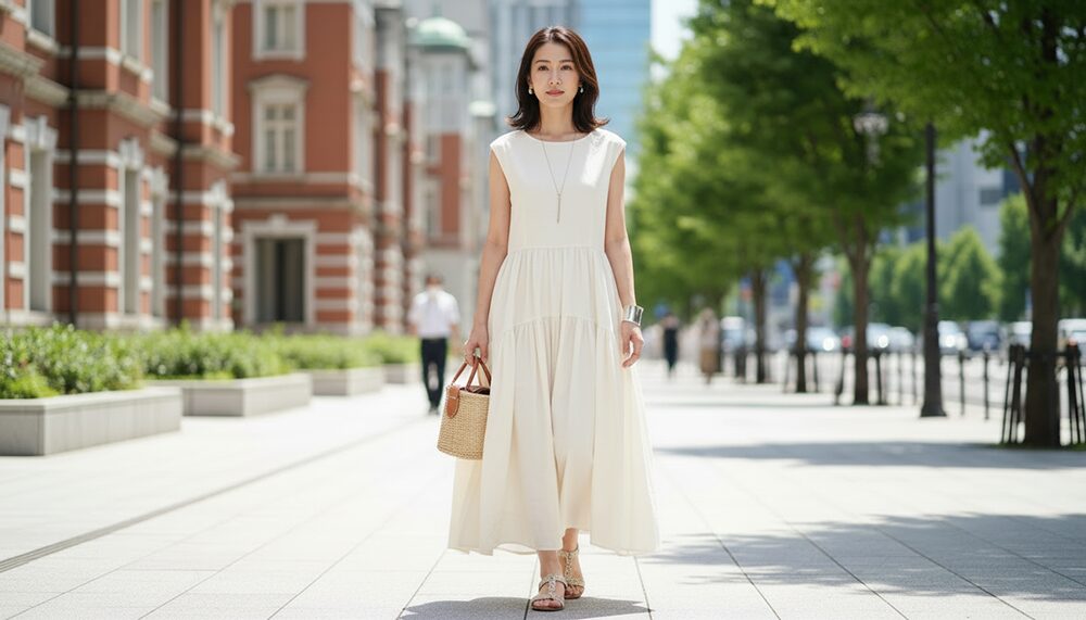 上品な肌見せの着こなしの例の画像