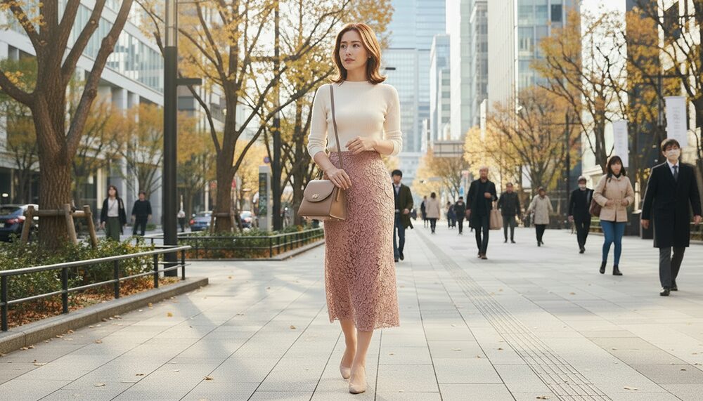 レースを使った着こなしの例の画像