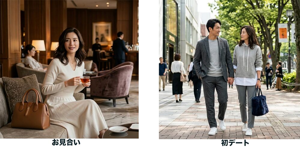 お見合いと初デートでギャップがある服装の例の画像