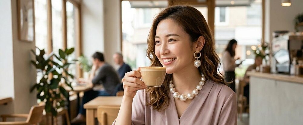 大ぶりすぎるアクセサリーをつけた女性の画像