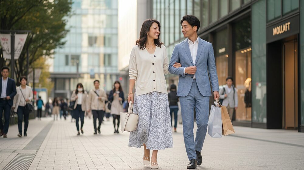 40代春のデート服:小花柄スカートを取り入れた40代のデート服