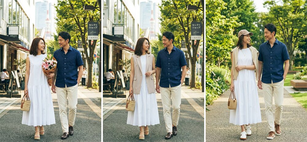 40代夏のデート服:白のコットンワンピースの着回しコーデ例の画像