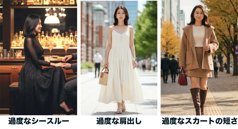 露出多めな服の例3つの画像